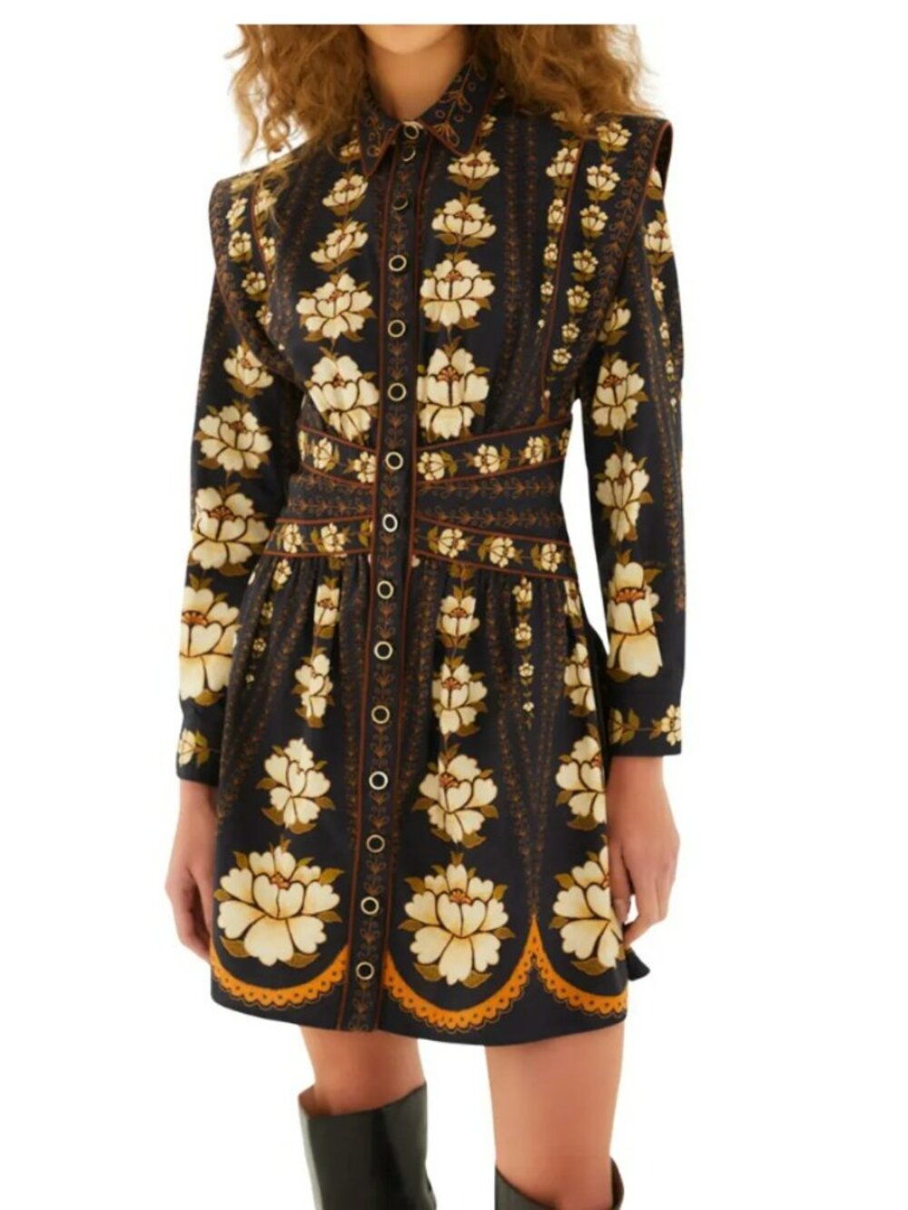 Farm Rio Floral Long Sleeve Cotton Dress-Size Small